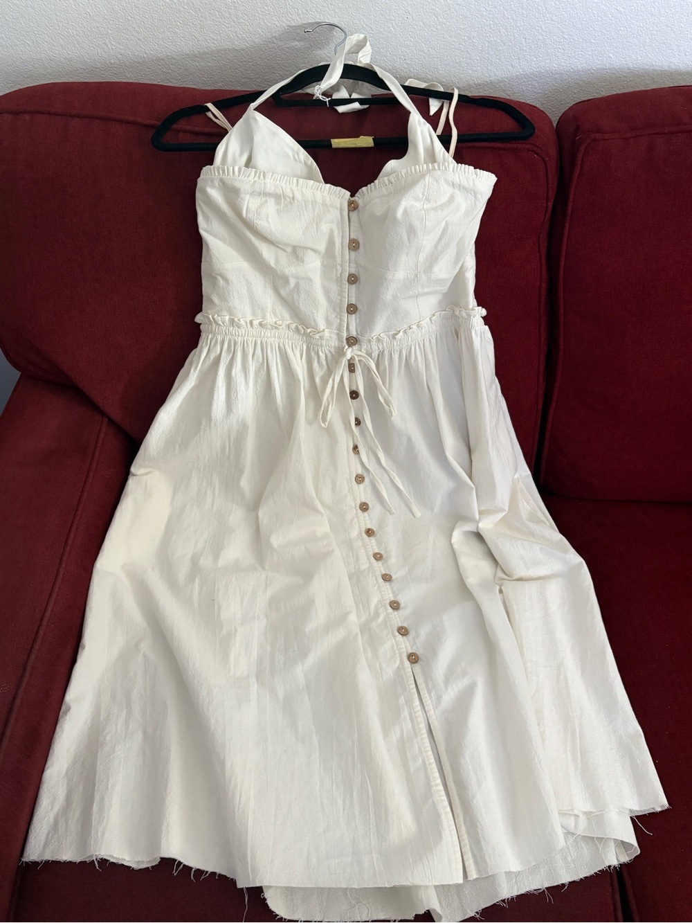 Title: Free People White Halter Button-Front Smocked Midi Dress Size Larger